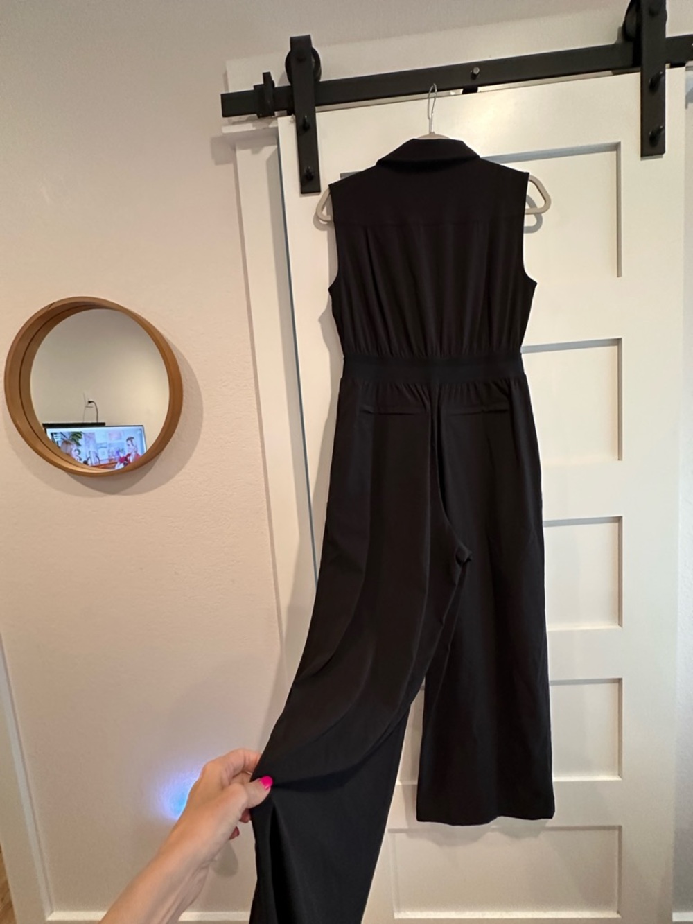 Athleta Black Sleeveless Collared Wide-Leg Jumpsuit - Picture 2 of 3